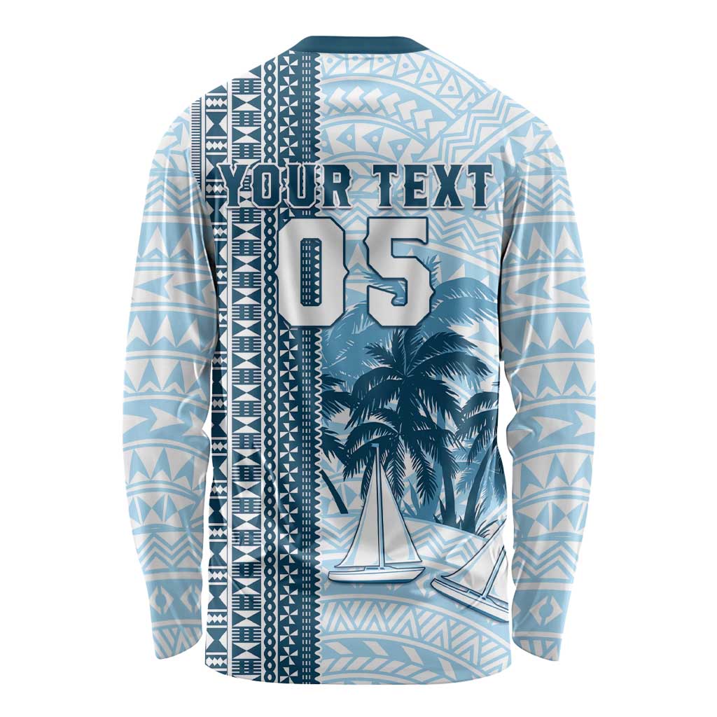 Custom Fiji Regatta Long Sleeve Shirt Palm Tree Tapa Pattern - Polynesian Pride