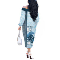 Custom Fiji Regatta Off The Shoulder Long Sleeve Dress Palm Tree Tapa Pattern - Polynesian Pride