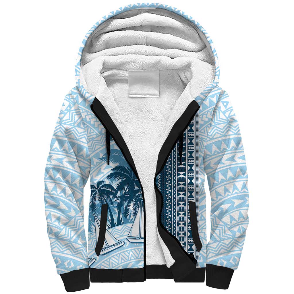 Custom Fiji Regatta Sherpa Hoodie Palm Tree Tapa Pattern LT05 Unisex Blue - Polynesian Pride