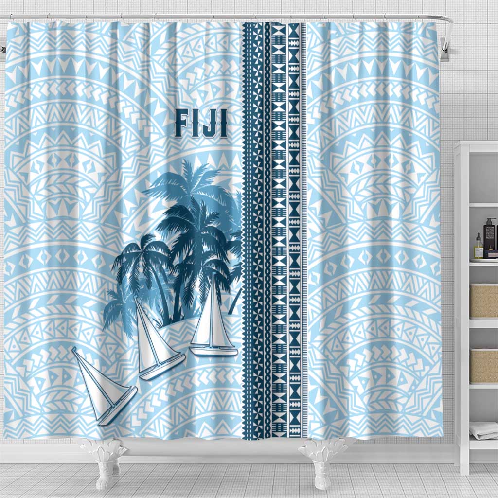 Fiji Regatta Shower Curtain Palm Tree Tapa Pattern - Polynesian Pride