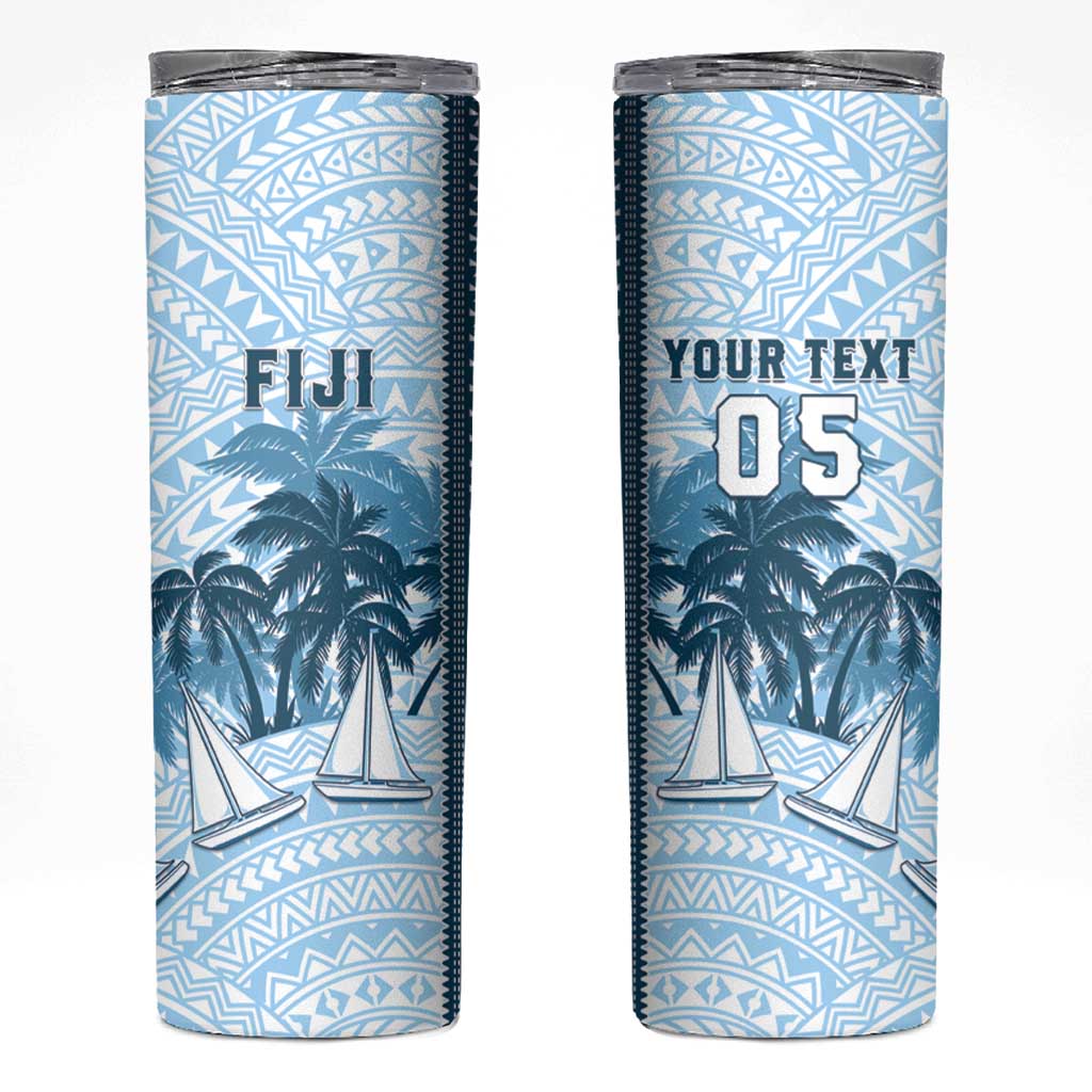 Custom Fiji Regatta Skinny Tumbler Palm Tree Tapa Pattern - Polynesian Pride
