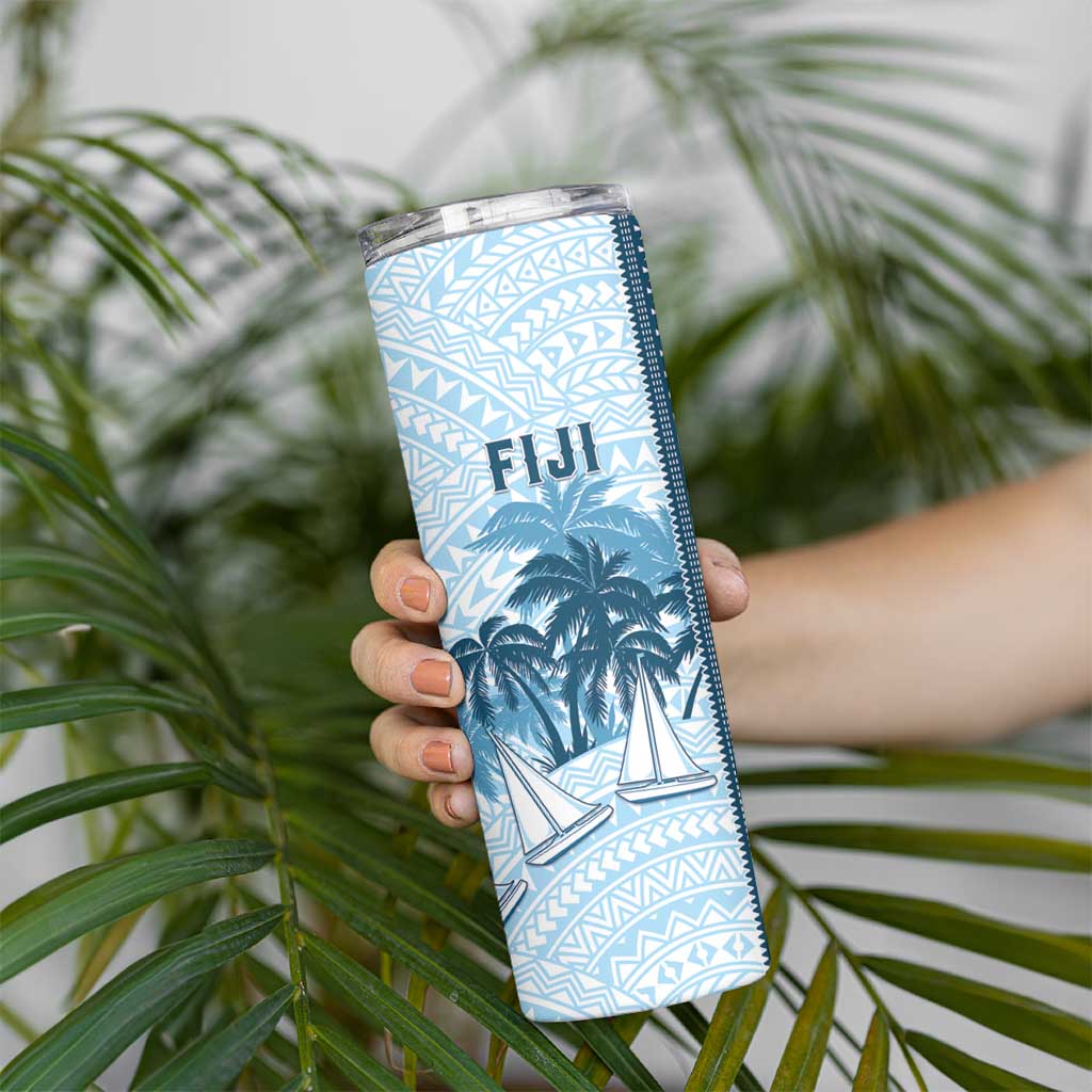 Custom Fiji Regatta Skinny Tumbler Palm Tree Tapa Pattern - Polynesian Pride