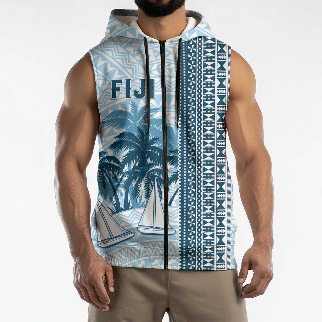 Custom Fiji Regatta Sleeveless Zip Hoodie Palm Tree Tapa Pattern LT05 - Polynesian Pride
