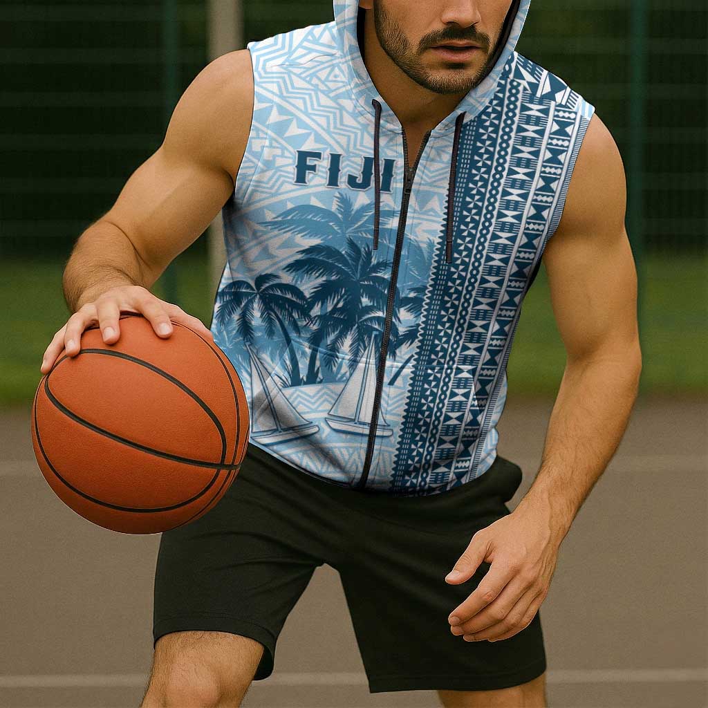 Custom Fiji Regatta Sleeveless Zip Hoodie Palm Tree Tapa Pattern LT05 - Polynesian Pride
