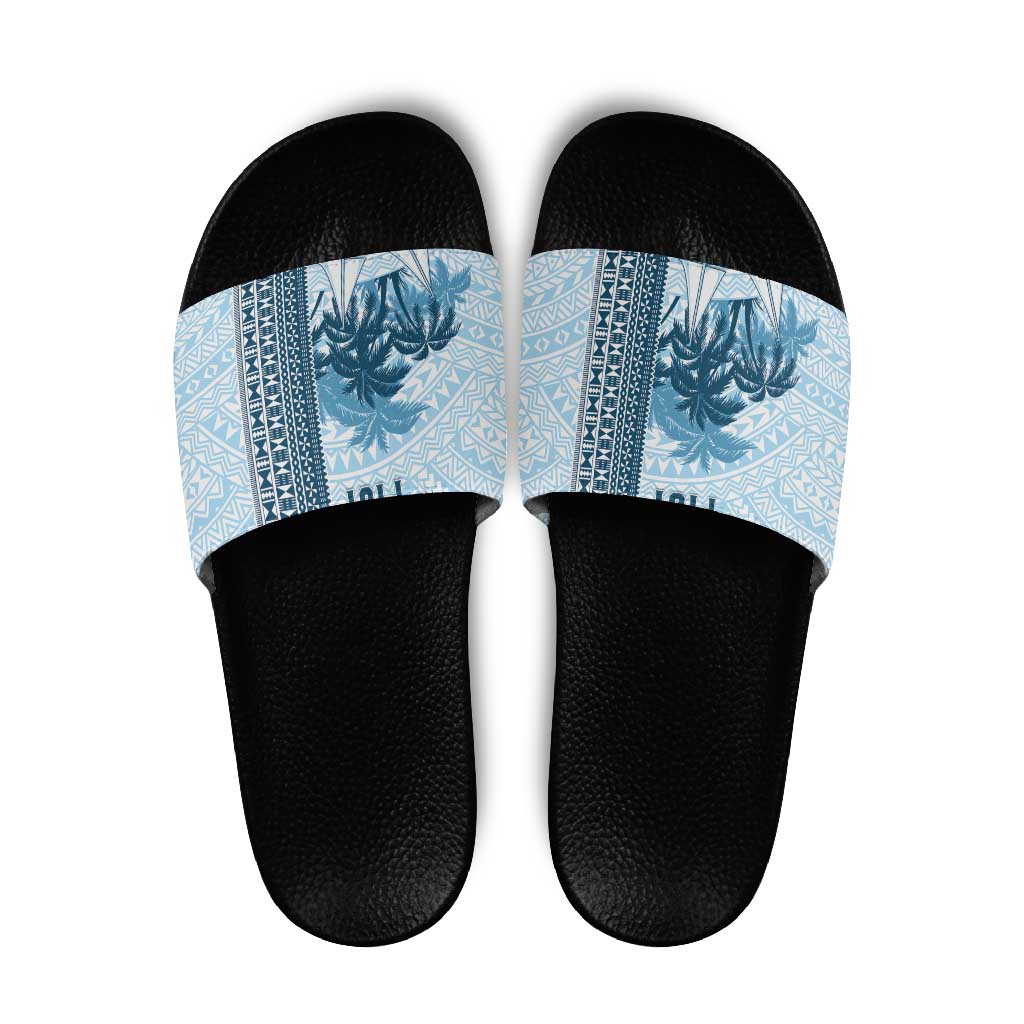 Fiji Regatta Slide Sandals Palm Tree Tapa Pattern LT05 Blue - Polynesian Pride