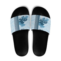 Fiji Regatta Slide Sandals Palm Tree Tapa Pattern LT05 Blue - Polynesian Pride
