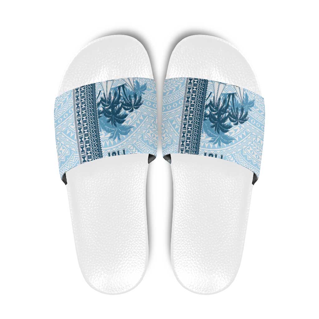 Fiji Regatta Slide Sandals Palm Tree Tapa Pattern LT05 Blue - Polynesian Pride