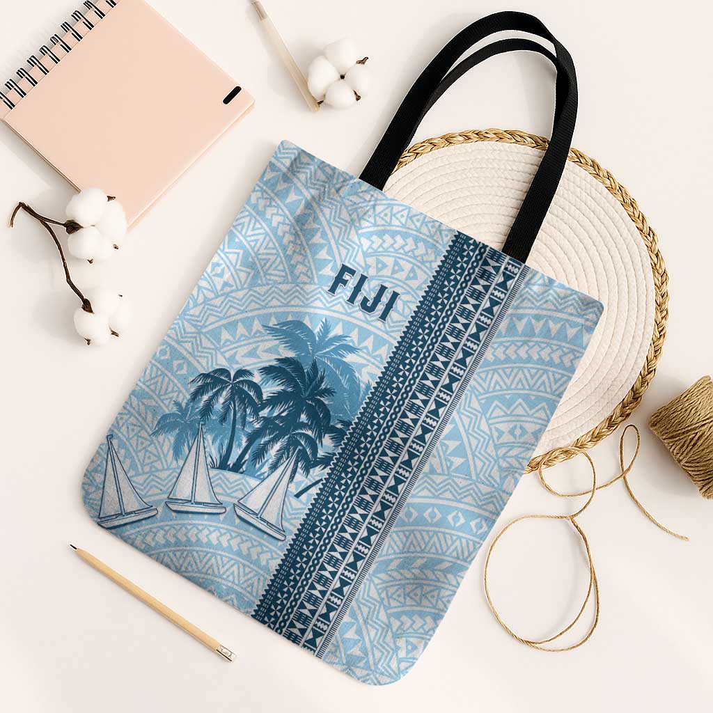 Fiji Regatta Tote Bag Palm Tree Tapa Pattern LT05 Black Strap One Size Blue - Polynesian Pride