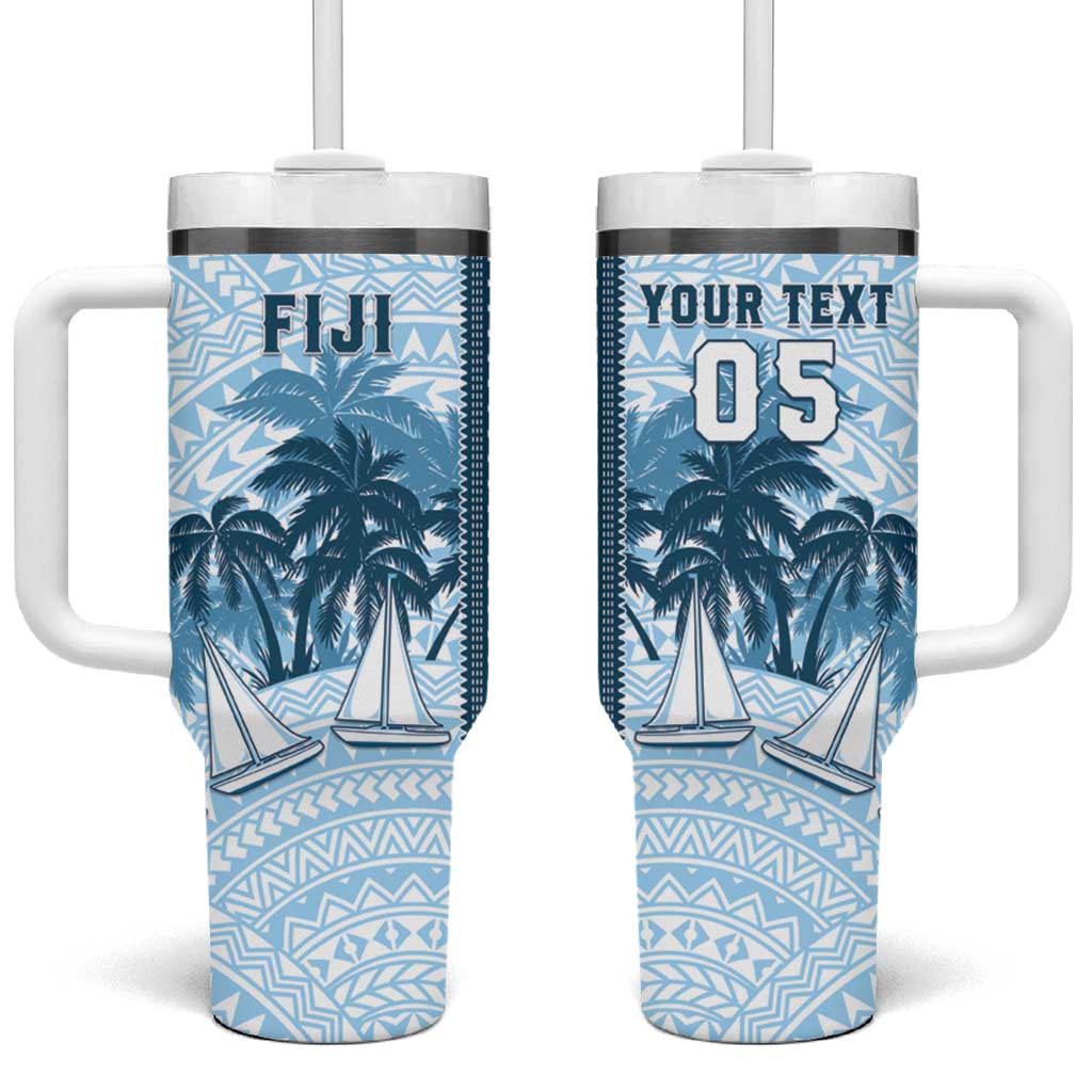 Custom Fiji Regatta Tumbler With Handle Palm Tree Tapa Pattern - Polynesian Pride