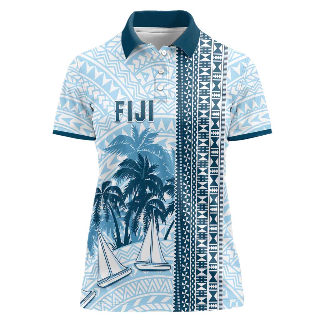 Custom Fiji Regatta Women Polo Shirt Palm Tree Tapa Pattern LT05 Female Blue - Polynesian Pride