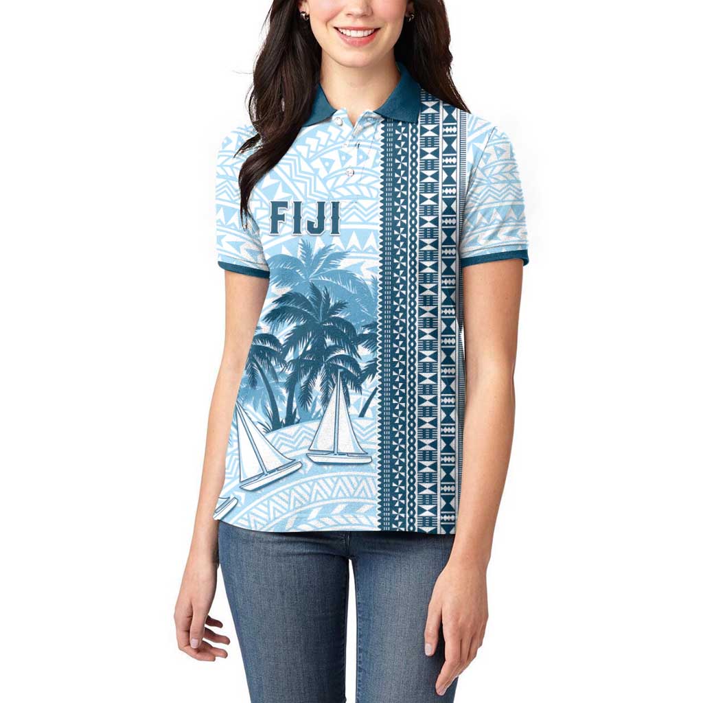 Custom Fiji Regatta Women Polo Shirt Palm Tree Tapa Pattern LT05 - Polynesian Pride