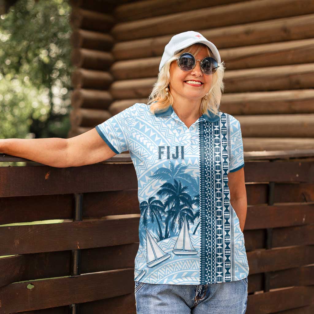 Custom Fiji Regatta Women Polo Shirt Palm Tree Tapa Pattern LT05 - Polynesian Pride