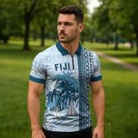 Custom Fiji Regatta Zipper Polo Shirt Palm Tree Tapa Pattern LT05 - Polynesian Pride