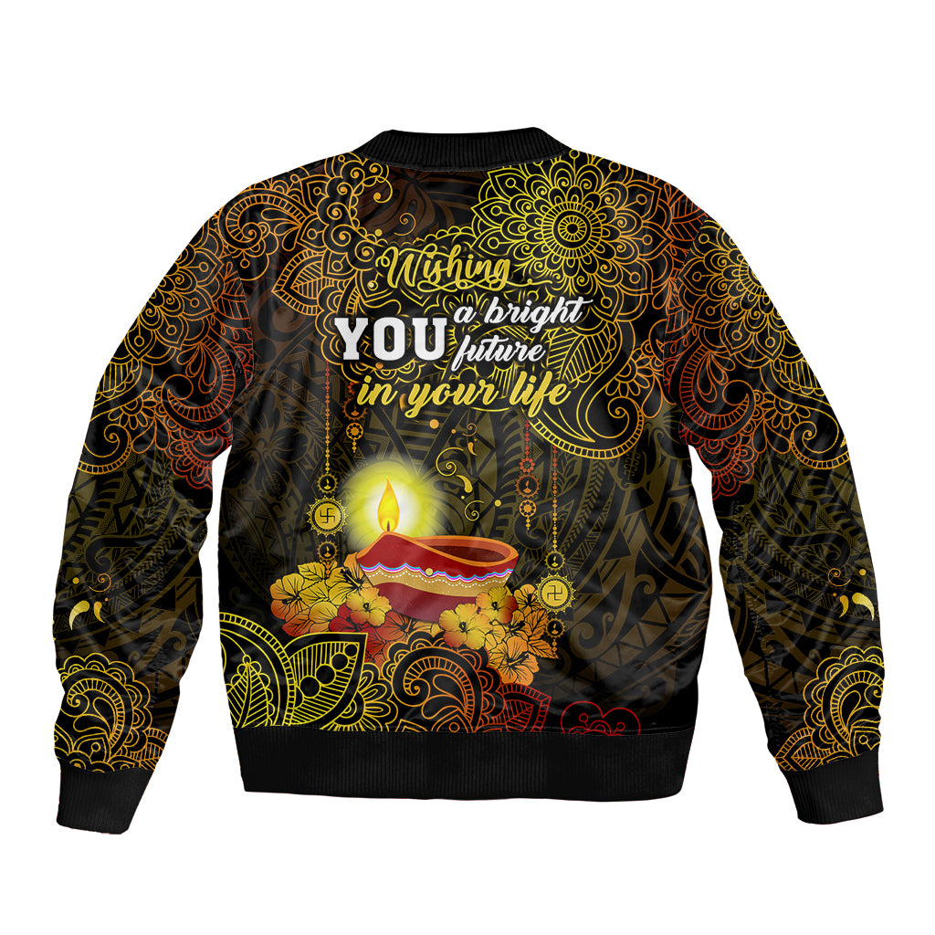 happy-diwali-festival-bomber-jacket-diya-lamp-hibiscus-polynesian-pattern