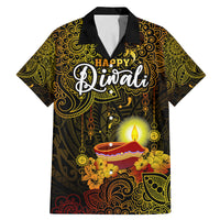 Happy Diwali Festival Family Matching Mermaid Dress and Hawaiian Shirt Diya Lamp Hibiscus Polynesian Pattern LT05 Dad's Shirt - Short Sleeve Yellow - Polynesian Pride
