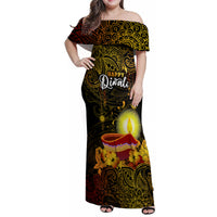 Happy Diwali Festival Family Matching Off Shoulder Maxi Dress and Hawaiian Shirt Diya Lamp Hibiscus Polynesian Pattern LT05 Dad's Shirt - Long Sleeve Yellow - Polynesian Pride