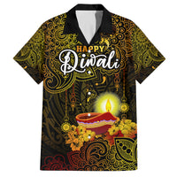 Happy Diwali Festival Family Matching Off Shoulder Short Dress and Hawaiian Shirt Diya Lamp Hibiscus Polynesian Pattern LT05 Dad's Shirt - Short Sleeve Yellow - Polynesian Pride