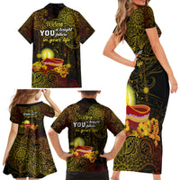 Happy Diwali Festival Family Matching Short Sleeve Bodycon Dress and Hawaiian Shirt Diya Lamp Hibiscus Polynesian Pattern LT05 - Polynesian Pride