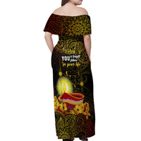 Happy Diwali Festival Off Shoulder Maxi Dress Diya Lamp Hibiscus Polynesian Pattern LT05 - Polynesian Pride