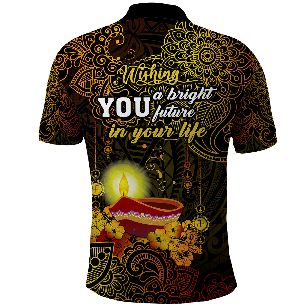 Happy Diwali Festival Polo Shirt Diya Lamp Hibiscus Polynesian Pattern LT05 - Polynesian Pride