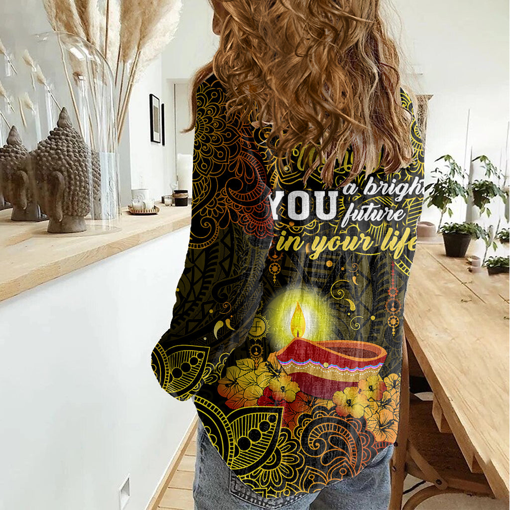 Happy Diwali Festival Women Casual Shirt Diya Lamp Hibiscus Polynesian Pattern LT05 - Polynesian Pride