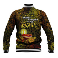 Personalized Happy Diwali Festival Baseball Jacket Diya Lamp Hibiscus Polynesian Pattern LT05 - Polynesian Pride
