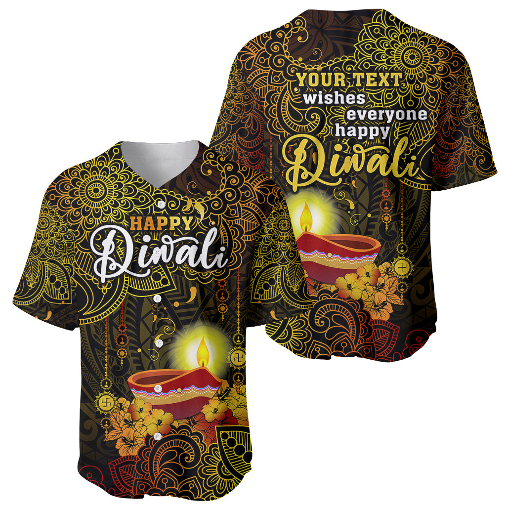 Personalized Happy Diwali Festival Baseball Jersey Diya Lamp Hibiscus Polynesian Pattern LT05 - Polynesian Pride