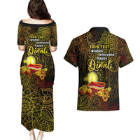 Personalized Happy Diwali Festival Couples Matching Puletasi Dress and Hawaiian Shirt Diya Lamp Hibiscus Polynesian Pattern LT05 - Polynesian Pride