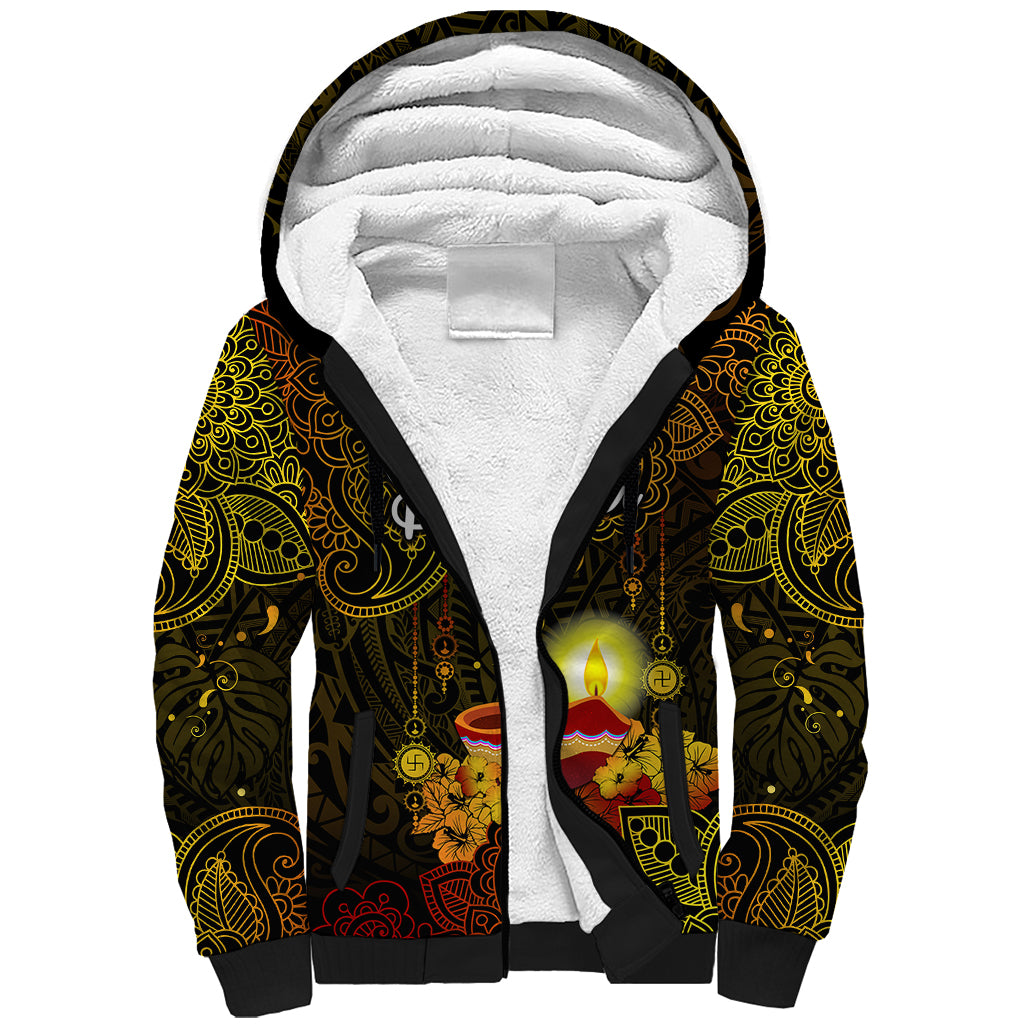 personalized-happy-diwali-festival-sherpa-hoodie-diya-lamp-hibiscus-polynesian-pattern