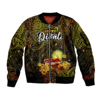 personalized-happy-diwali-festival-sleeve-zip-bomber-jacket-diya-lamp-hibiscus-polynesian-pattern