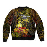 personalized-happy-diwali-festival-sleeve-zip-bomber-jacket-diya-lamp-hibiscus-polynesian-pattern