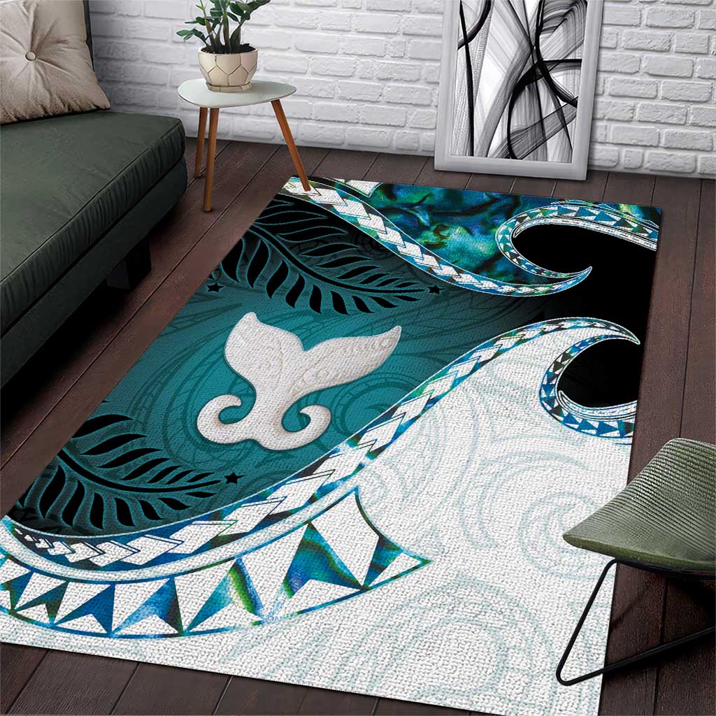 Aotearoa New Zealand Area Rug Maori Wera Paua Shell Teal Glitter