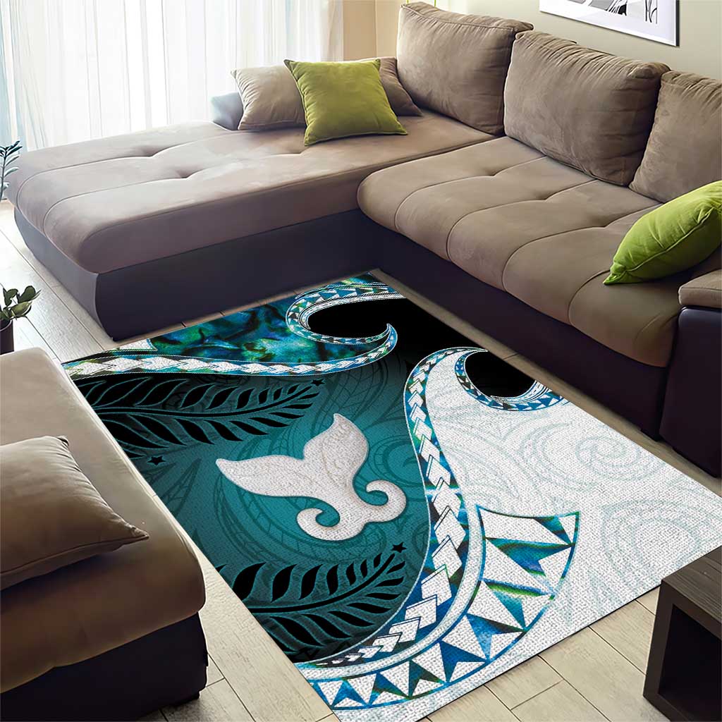 Aotearoa New Zealand Area Rug Maori Wera Paua Shell Teal Glitter