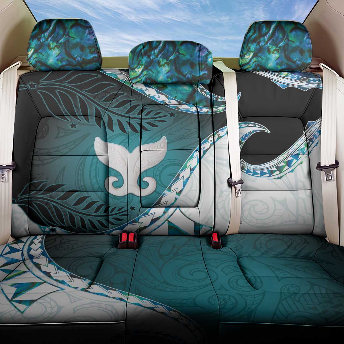 Aotearoa New Zealand Back Car Seat Cover Maori Wera Paua Shell Teal Glitter