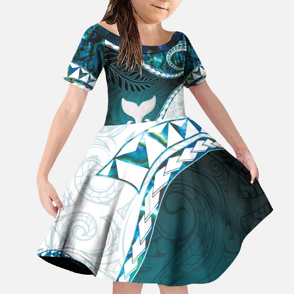Aotearoa New Zealand Family Matching Mermaid Dress and Hawaiian Shirt Maori Wera Paua Shell Teal Glitter
