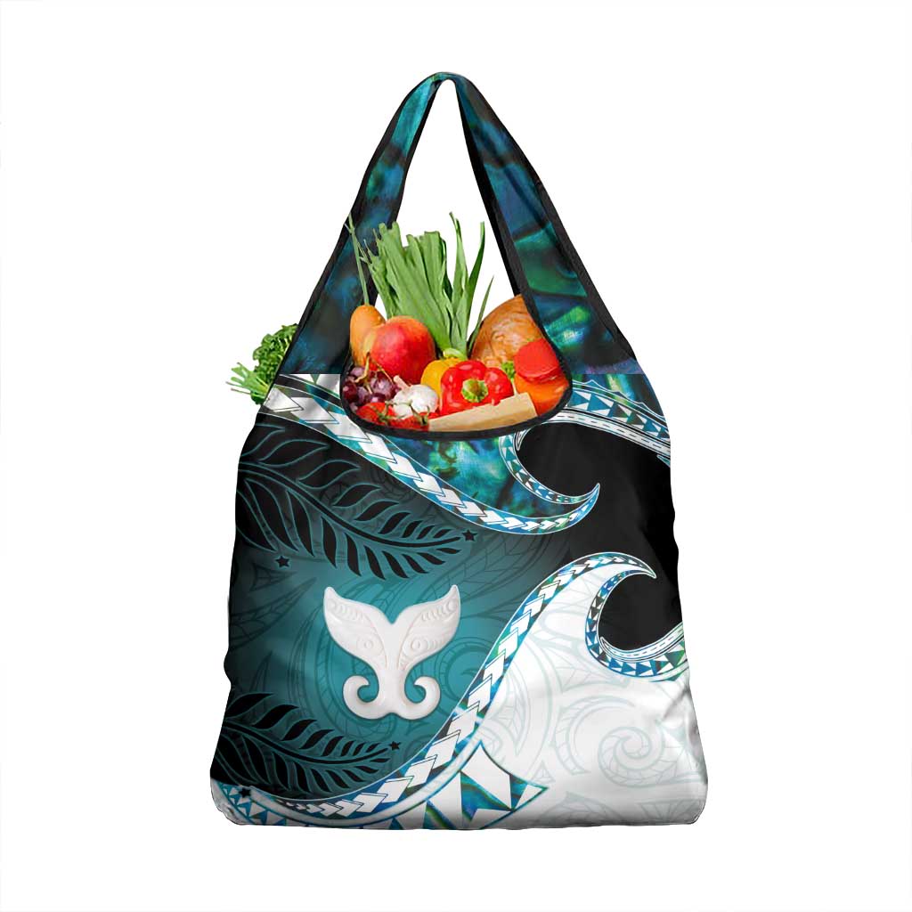 Aotearoa New Zealand Grocery Bag Maori Wera Paua Shell Teal Glitter