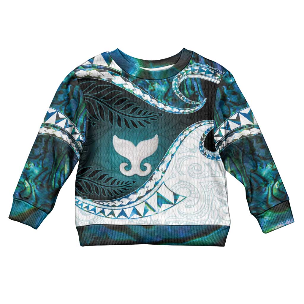 Aotearoa New Zealand Kid Ugly Christmas Sweater Maori Wera Paua Shell Teal Glitter LT05 Kid Teal - Polynesian Pride