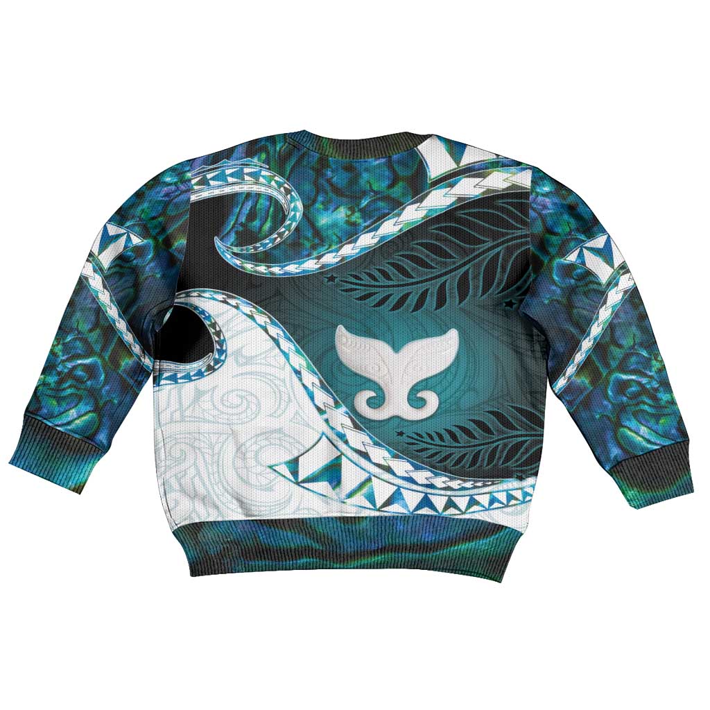 Aotearoa New Zealand Kid Ugly Christmas Sweater Maori Wera Paua Shell Teal Glitter LT05 - Polynesian Pride