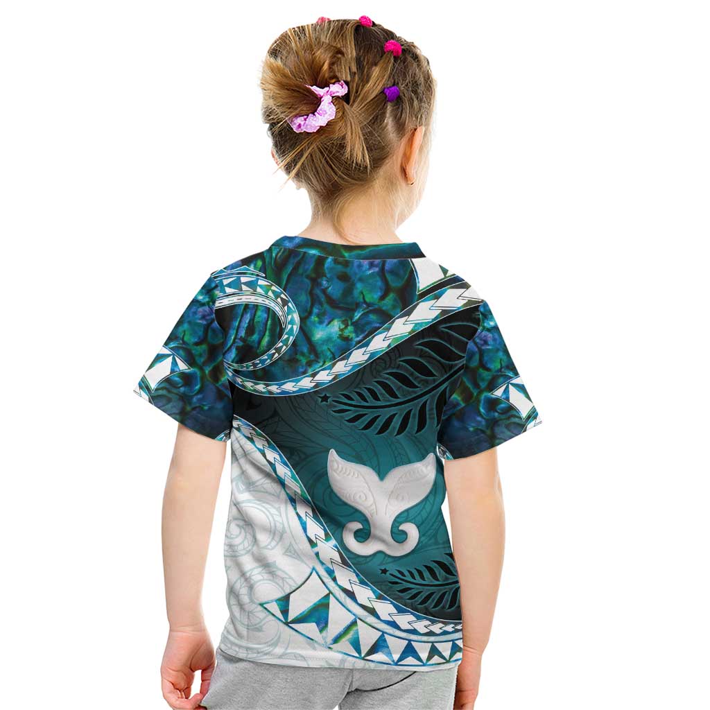 Aotearoa New Zealand Kid T Shirt Maori Wera Paua Shell Teal Glitter LT05 - Polynesian Pride