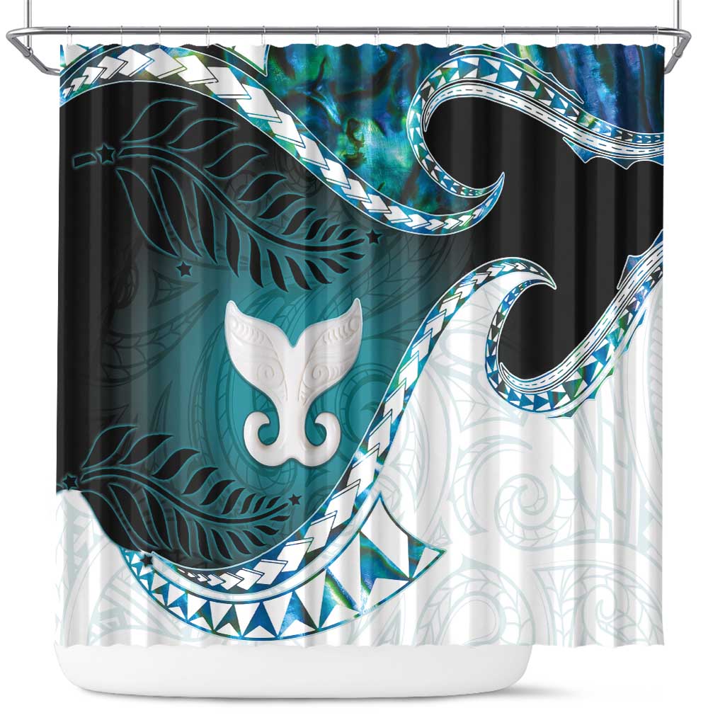 Aotearoa New Zealand Shower Curtain Maori Wera Paua Shell Teal Glitter LT05 Teal - Polynesian Pride