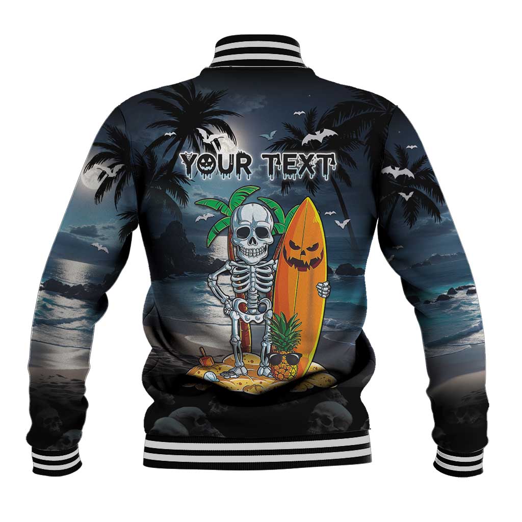 Personalised Hawaii Halloween Baseball Jacket Hallowaiian Skeleton Surf