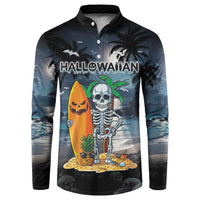 Personalised Hawaii Halloween Button Sweatshirt Hallowaiian Skeleton Surf