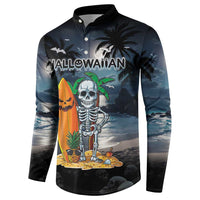 Personalised Hawaii Halloween Button Sweatshirt Hallowaiian Skeleton Surf