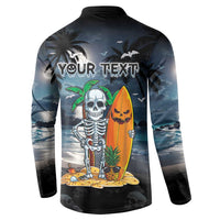 Personalised Hawaii Halloween Button Sweatshirt Hallowaiian Skeleton Surf