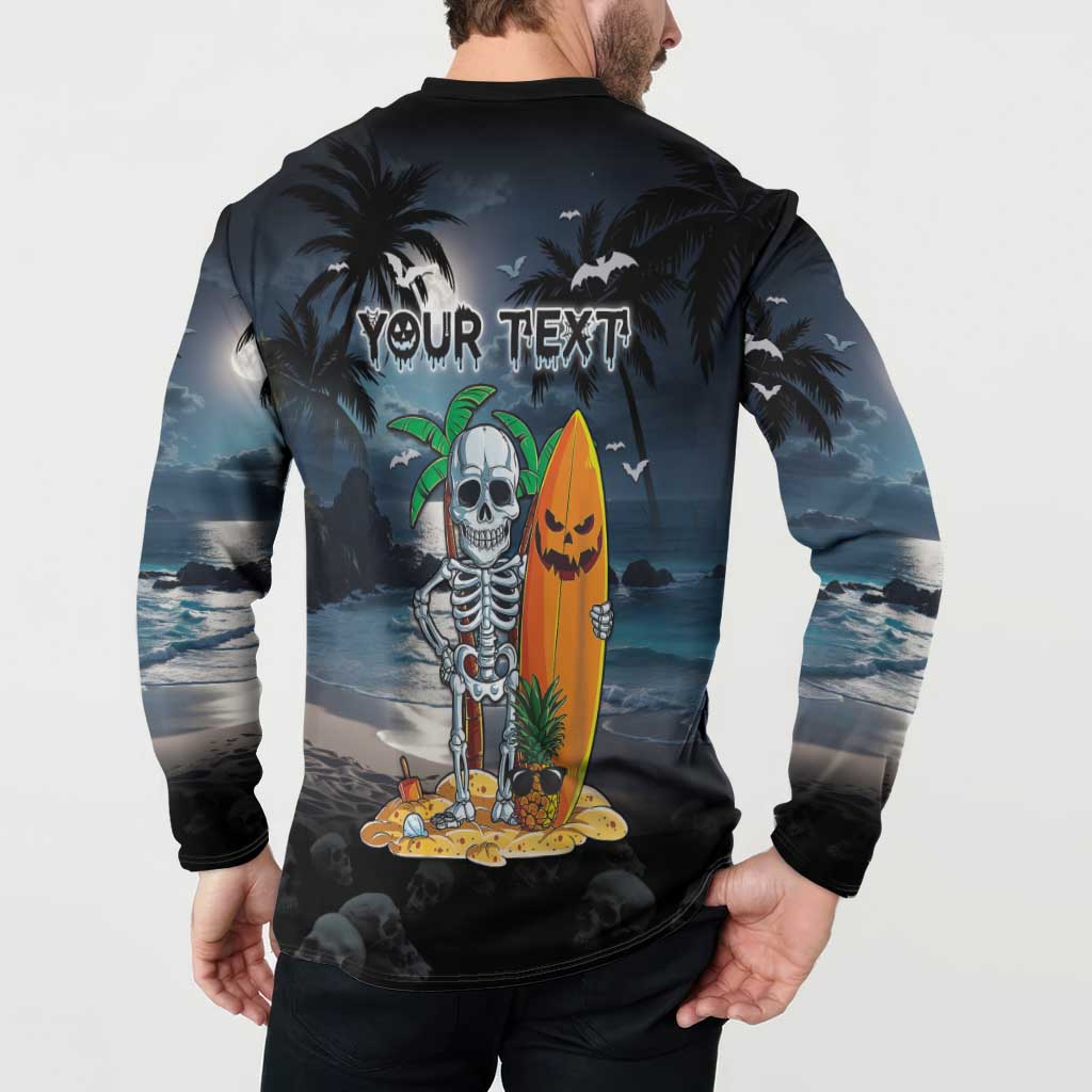 Personalised Hawaii Halloween Button Sweatshirt Hallowaiian Skeleton Surf