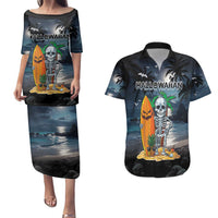 Personalised Hawaii Halloween Couples Matching Puletasi and Hawaiian Shirt Hallowaiian Skeleton Surf