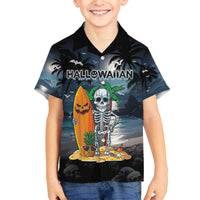 Personalised Hawaii Halloween Family Matching Off The Shoulder Long Sleeve Dress and Hawaiian Shirt Hallowaiian Skeleton Surf