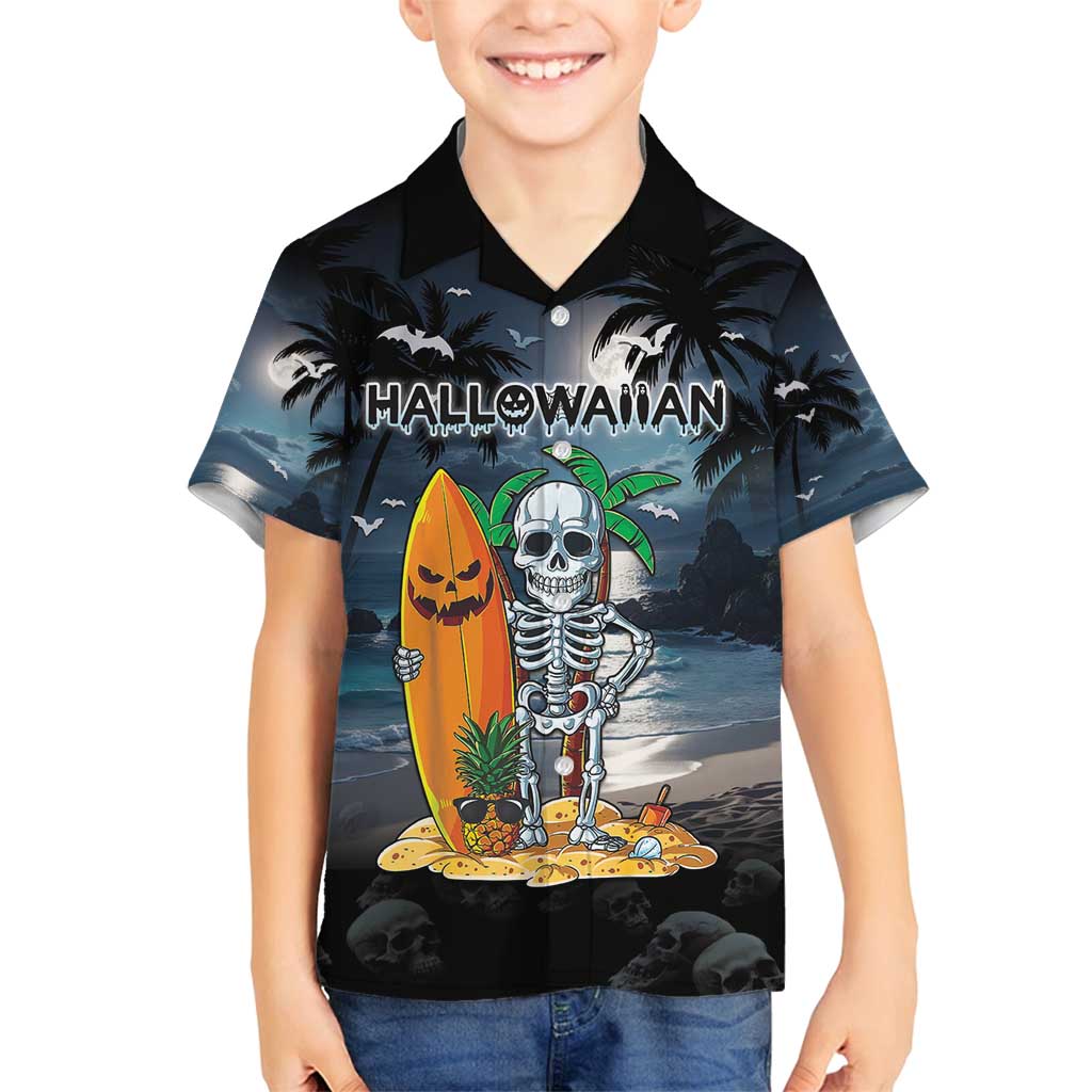 Personalised Hawaii Halloween Family Matching Off Shoulder Maxi Dress and Hawaiian Shirt Hallowaiian Skeleton Surf