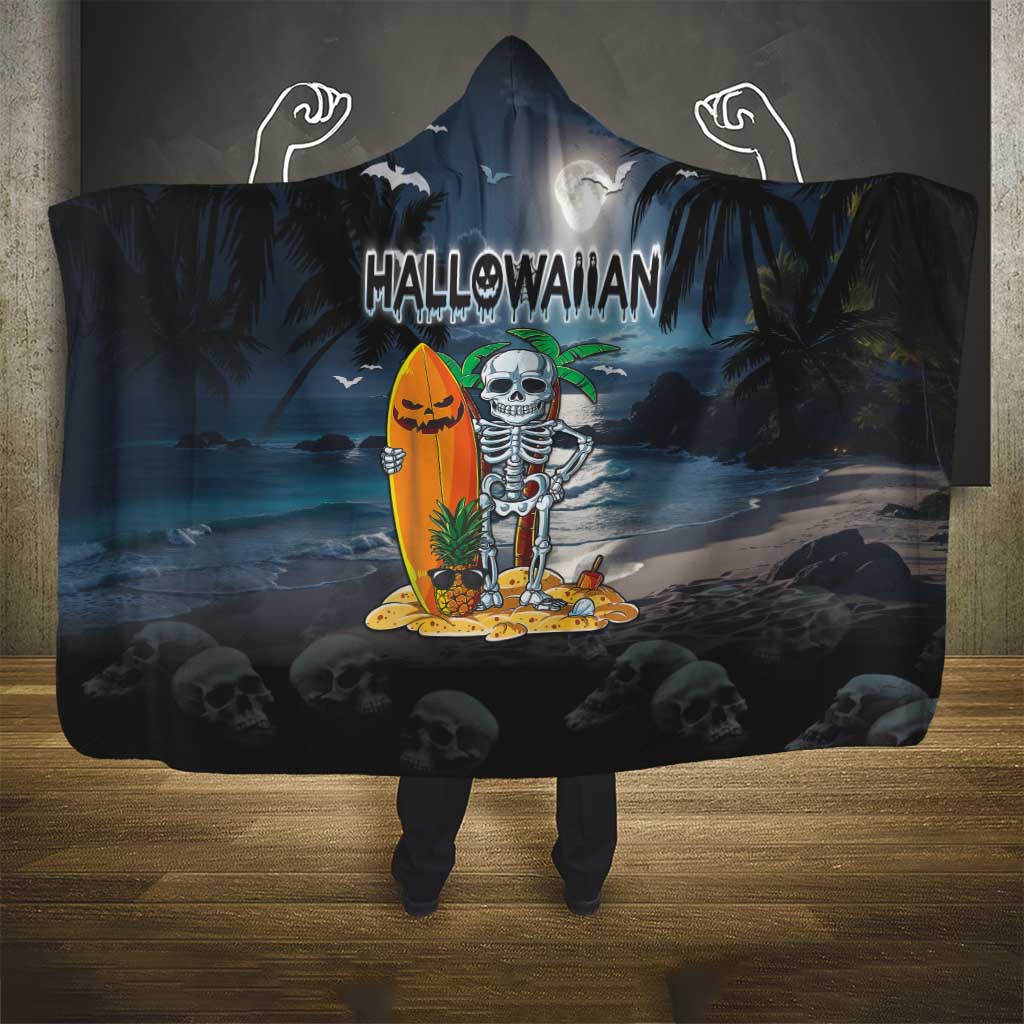 Hawaii Halloween Hooded Blanket Hallowaiian Skeleton Surf
