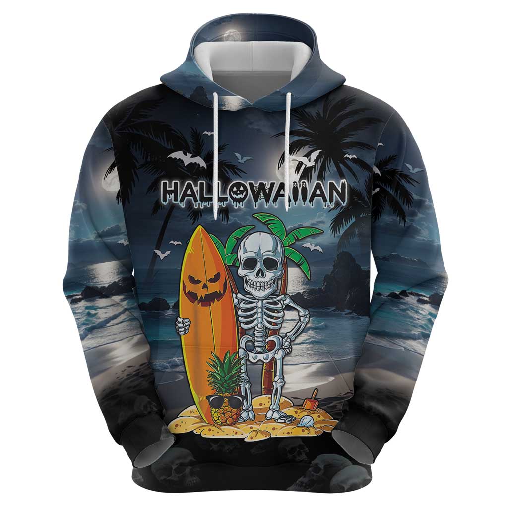 Personalised Hawaii Halloween Hoodie Hallowaiian Skeleton Surf